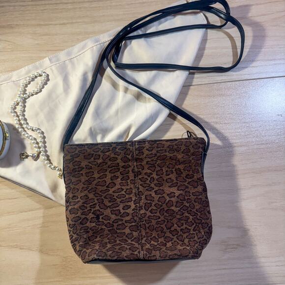 Vintage 90s Y2K EMPRESS Leopard Print Suede Crossbody Bag | Mini Shoulder Purse - Picture 1 of 6
